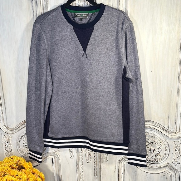 Paisley & Gray Men’s   Gray and Navy Crew Neck Sweater Preppy Academia Old Money - Picture 1 of 10